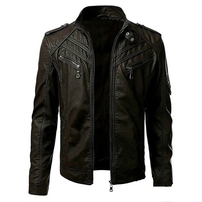 Men's Faux Leather Moto Jacket | Zip Pockets & Biker-Inspired Fit