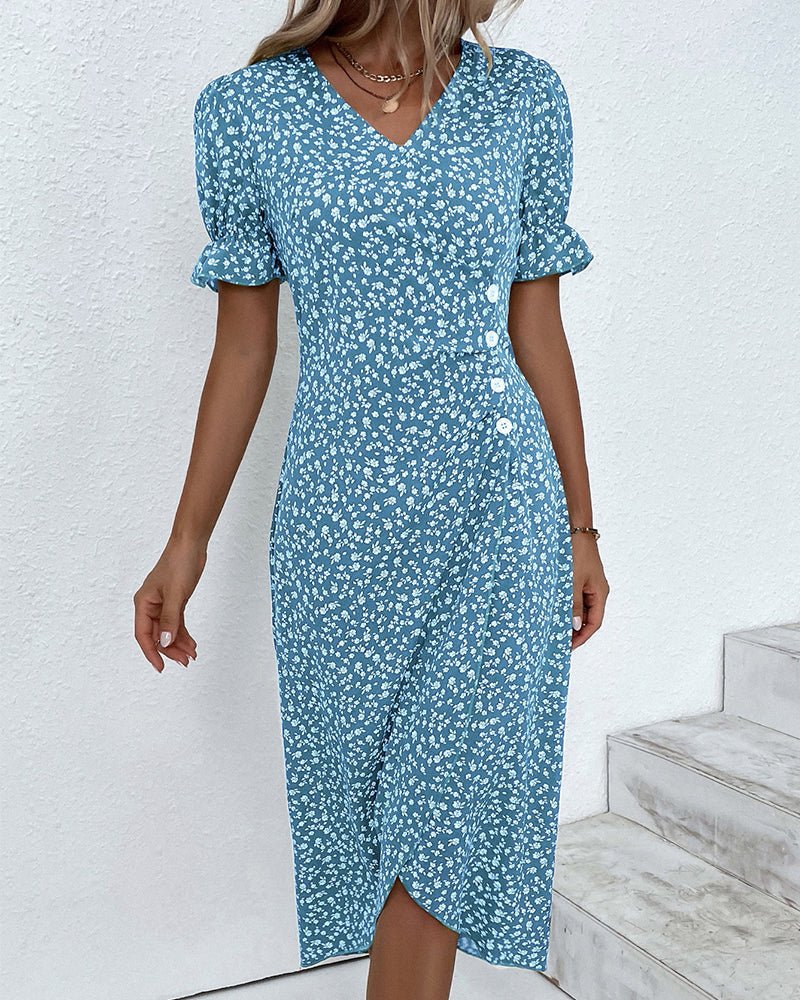 Polka Dot Wrap Midi Dress | Puff Sleeve Detail | Lightweight Fabric | Casual Elegance