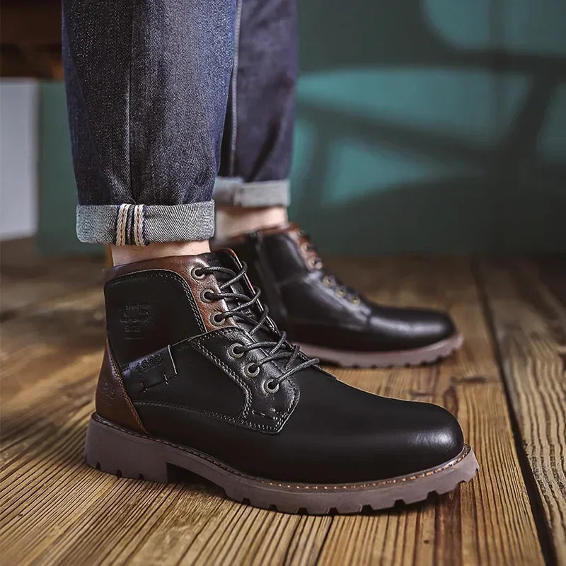 Men's Rugged Leather Boots | Heavy Tread Sole | Lace-Up Ankle Style