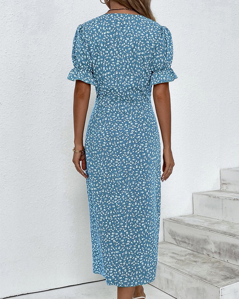 Polka Dot Wrap Midi Dress | Puff Sleeve Detail | Lightweight Fabric | Casual Elegance