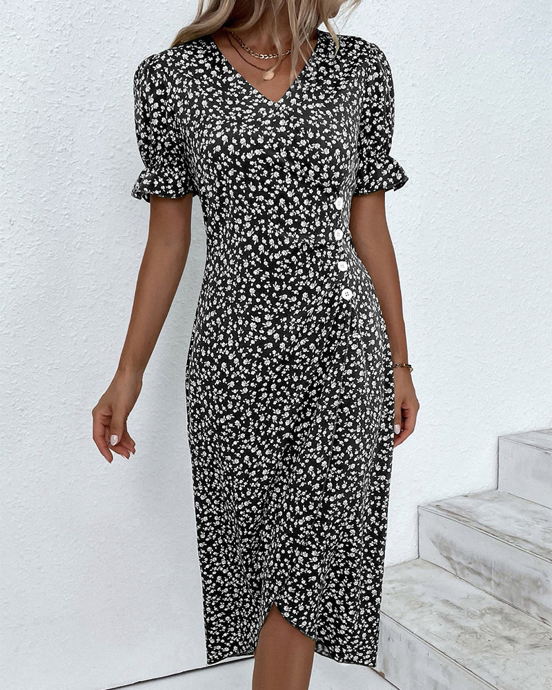 Polka Dot Wrap Midi Dress | Puff Sleeve Detail | Lightweight Fabric | Casual Elegance