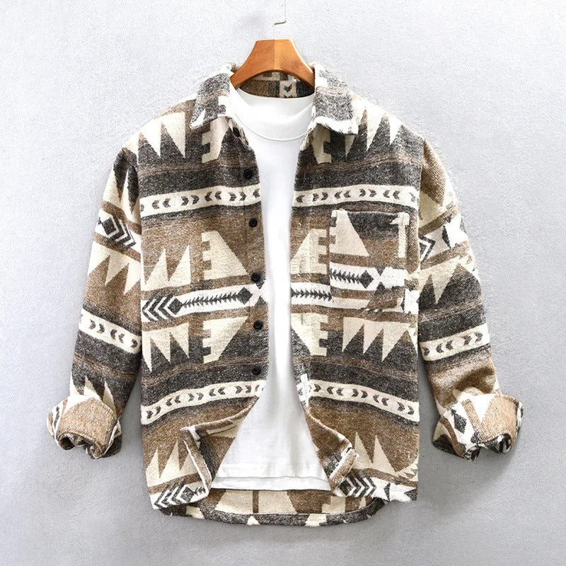 Men’s Aztec Fleece Shirt Jacket | Brushed Texture | Fall Layering Essential
