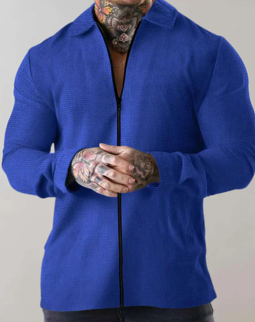 Men's Textured Zip Shirt | Slim-Fit Long Sleeve Streetwear Top