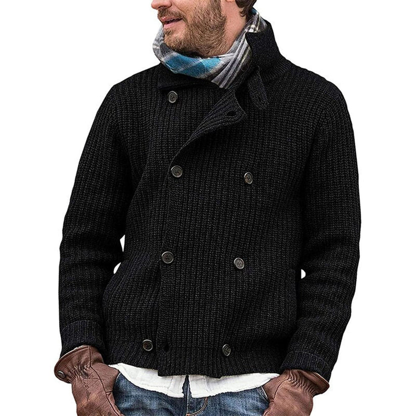 Men’s Double-Breasted Knit Cardigan | Chunky Wool Blend | Fall Layering Sweater