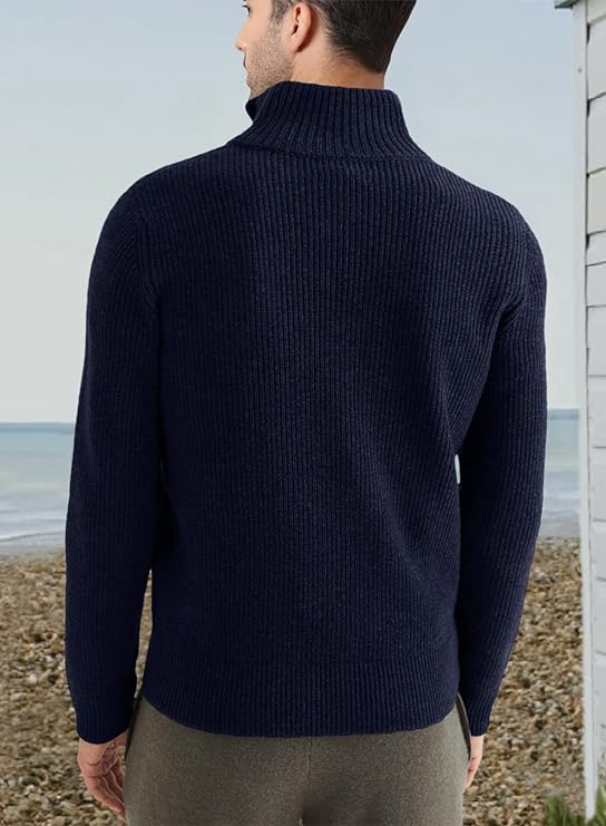 Men’s Quarter-Zip Ribbed Sweater | Soft Knit Pullover for Everyday Comfort