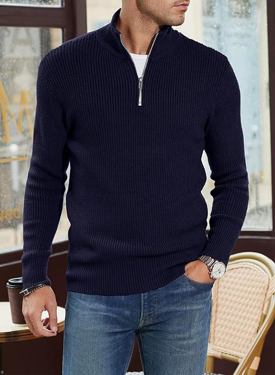 Men’s Quarter-Zip Ribbed Sweater | Soft Knit Pullover for Everyday Comfort