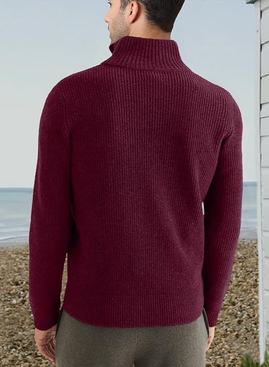 Men’s Quarter-Zip Ribbed Sweater | Soft Knit Pullover for Everyday Comfort