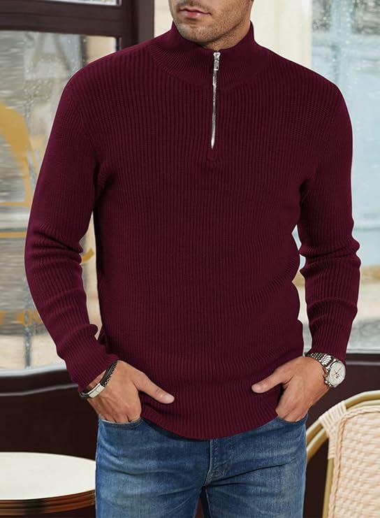 Men’s Quarter-Zip Ribbed Sweater | Soft Knit Pullover for Everyday Comfort