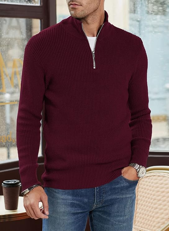 Men’s Quarter-Zip Ribbed Sweater | Soft Knit Pullover for Everyday Comfort