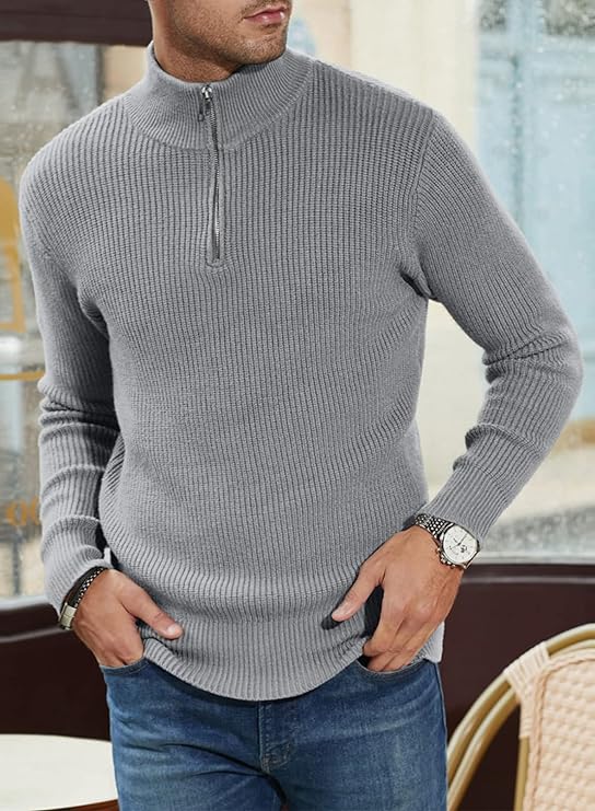 Men’s Quarter-Zip Ribbed Sweater | Soft Knit Pullover for Everyday Comfort