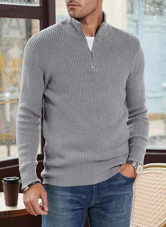 Men’s Quarter-Zip Ribbed Sweater | Soft Knit Pullover for Everyday Comfort
