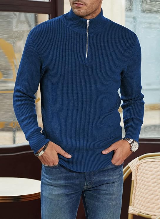 Men’s Quarter-Zip Ribbed Sweater | Soft Knit Pullover for Everyday Comfort