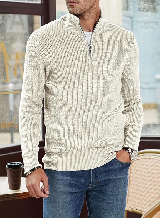 Men’s Quarter-Zip Ribbed Sweater | Soft Knit Pullover for Everyday Comfort