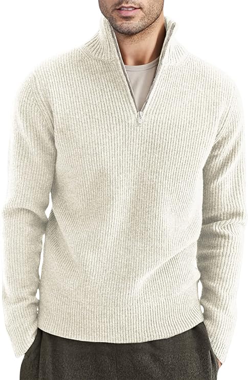 Men’s Quarter-Zip Ribbed Sweater | Soft Knit Pullover for Everyday Comfort