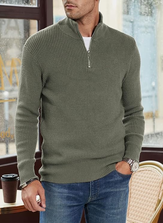 Men’s Quarter-Zip Ribbed Sweater | Soft Knit Pullover for Everyday Comfort