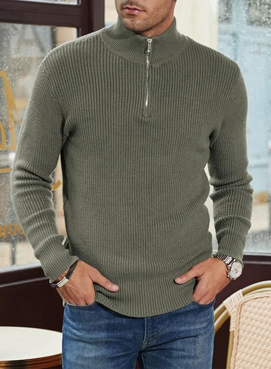 Men’s Quarter-Zip Ribbed Sweater | Soft Knit Pullover for Everyday Comfort