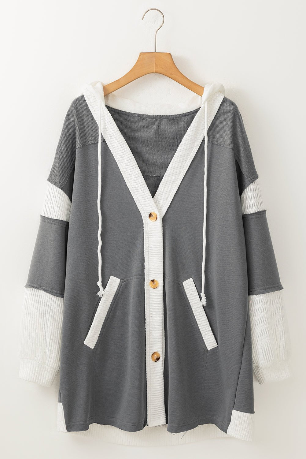 Colour-Block Hoodie Cardigan | Soft Knit | Button-Up Design | Casual Layer