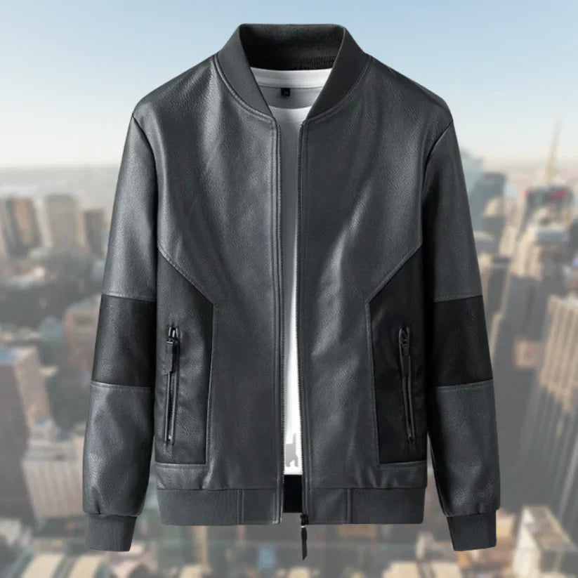 Men’s Faux Leather Bomber Jacket | Contrast Panel Design | Lightweight Streetwear Layer
