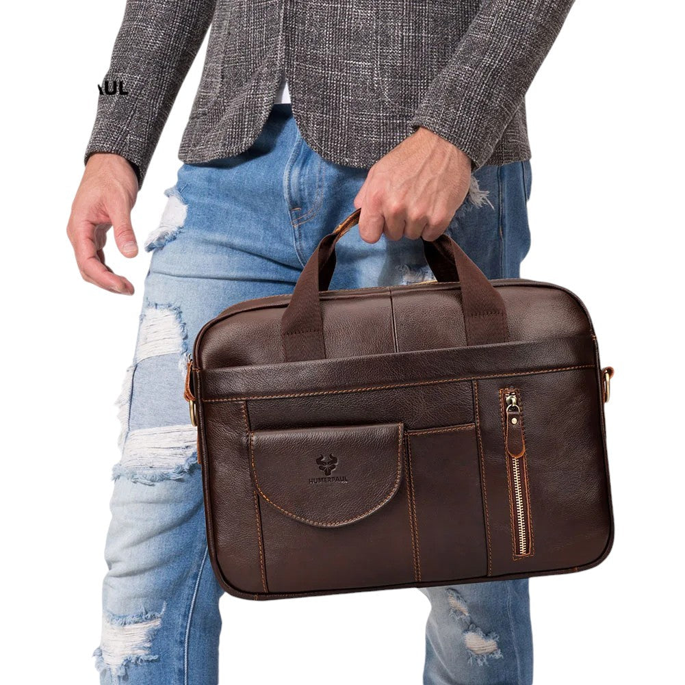 Men’s Leather Messenger Bag | Vintage Work Satchel | Laptop Shoulder Briefcase