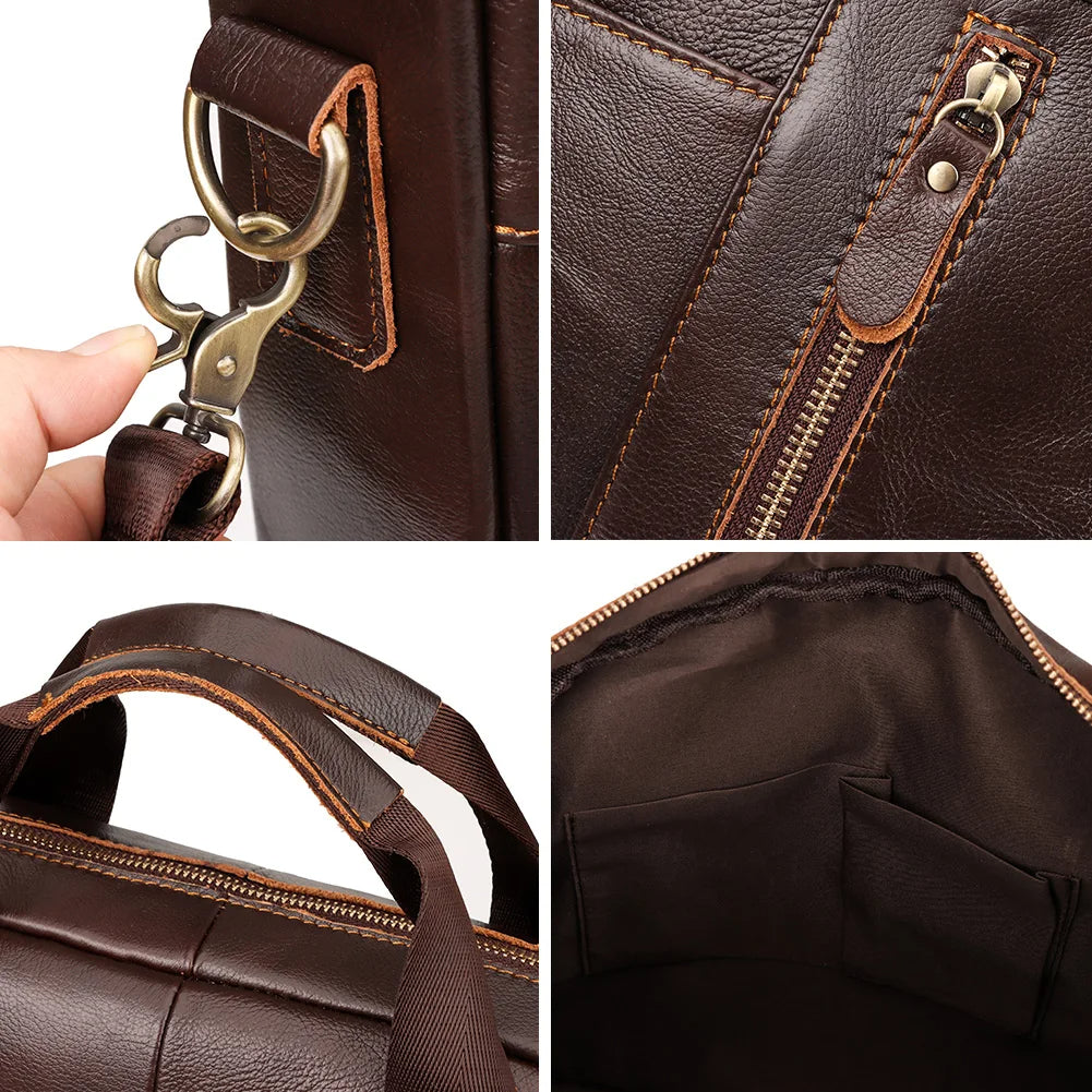 Men’s Leather Messenger Bag | Vintage Work Satchel | Laptop Shoulder Briefcase