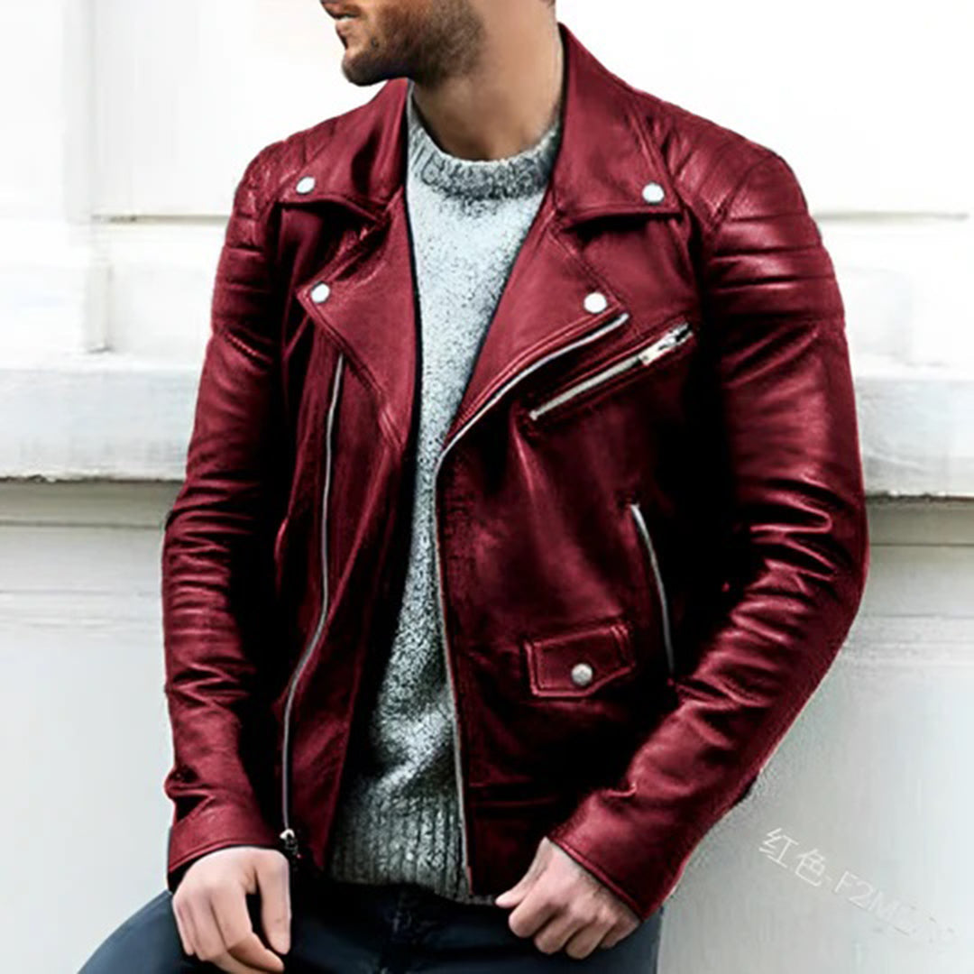 Men's Faux Leather Moto Jacket | Classic Asymmetrical Zipper Biker Style