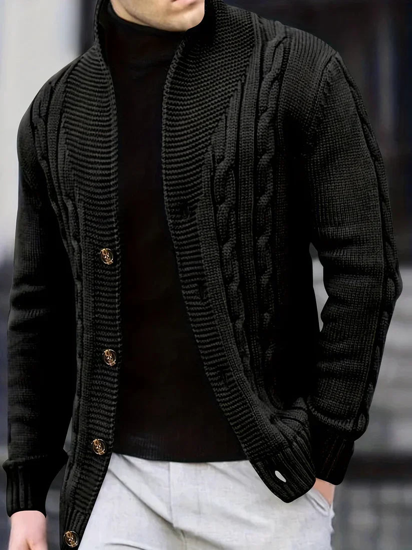 Chunky Cable Knit Cardigan | Button-Up Shawl Collar | Fall Layering Essential