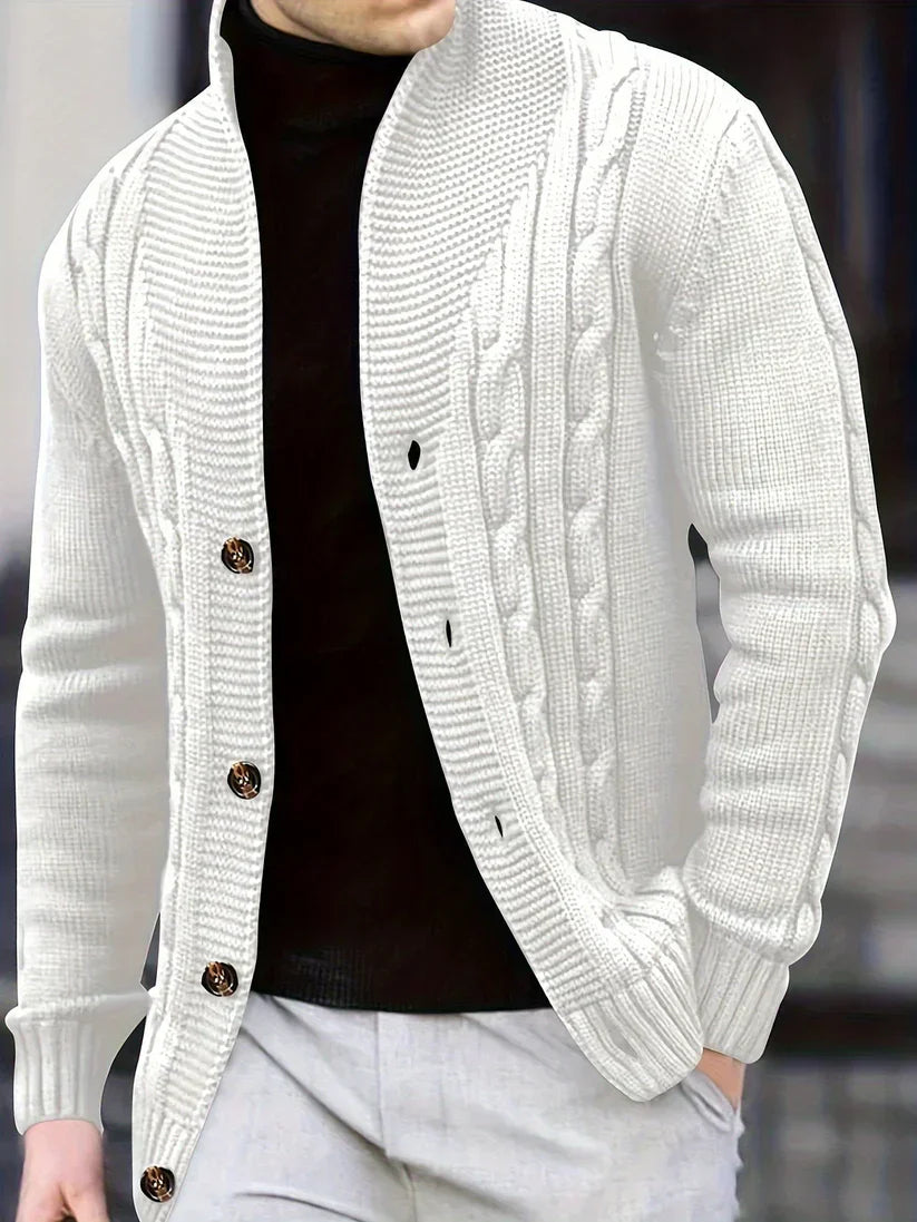Chunky Cable Knit Cardigan | Button-Up Shawl Collar | Fall Layering Essential