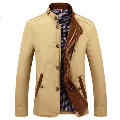 Men’s Lightweight Stand Collar Jacket | Button-Up Midlayer | Spring-Fall Casual Outerwear