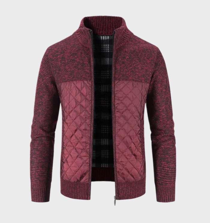 Men’s Mixed Knit Bomber Jacket | Quilted Front Panels | Lightweight Fall Layer