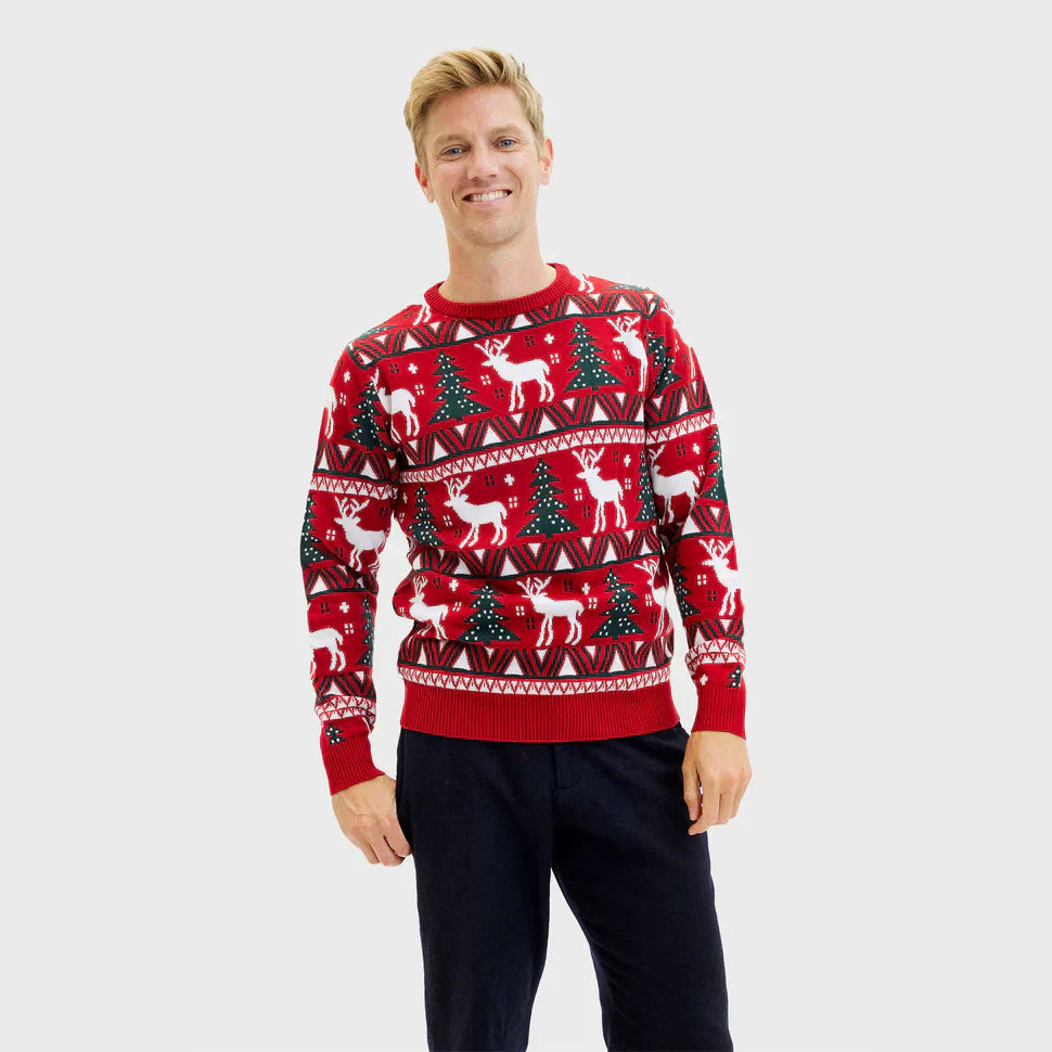 Men’s Holiday Crewneck Sweater | Festive Reindeer Pattern | Winter Knit Pullover