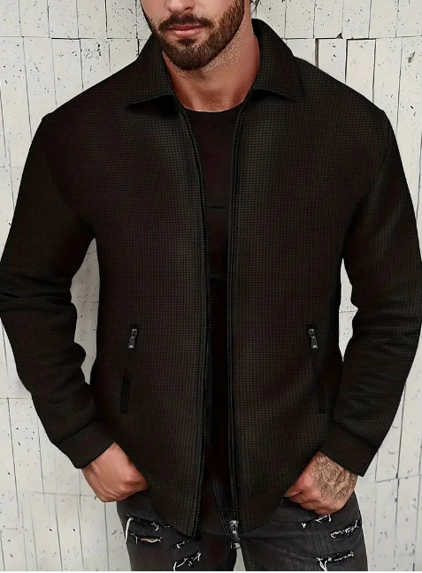 Men's Lightweight Zip Jacket | Textured Cotton Blend | Casual Spring Outerwear