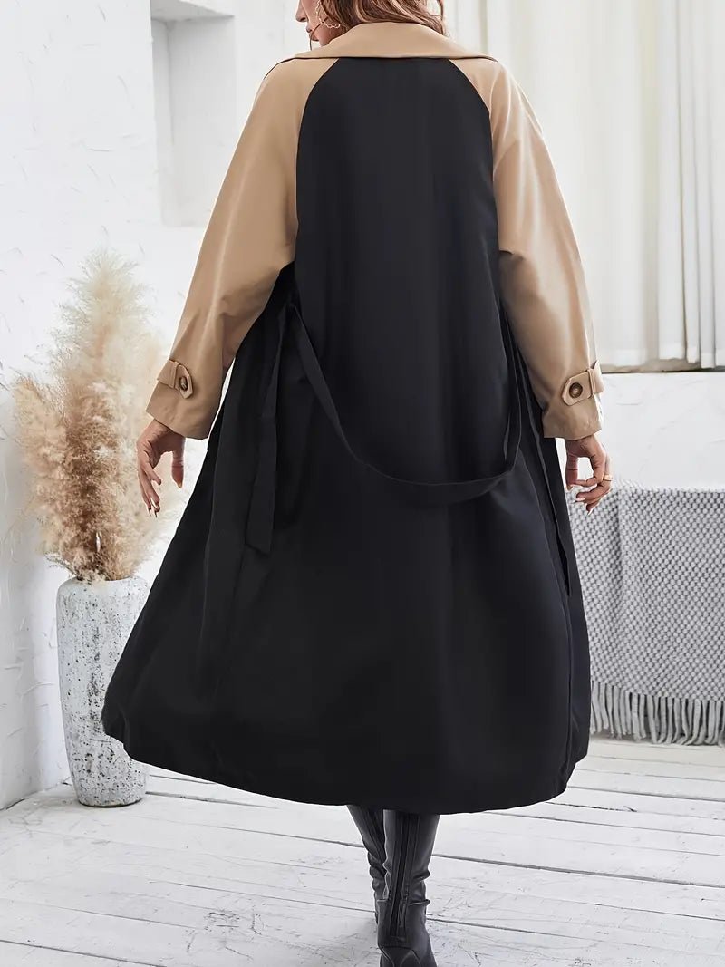 Colourblock Trench Coat | Double-Breasted Design | Elegant Belted Fit | Statement Outerwear