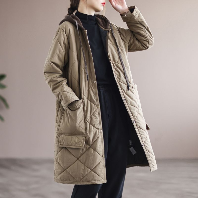 Quilted Hooded Long Coat | Lightweight Warmth | Relaxed Fit | Casual Outerwear