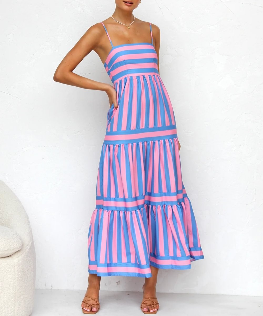 Striped Tiered Maxi Dress | Adjustable Straps | Cotton-Blend Sundress