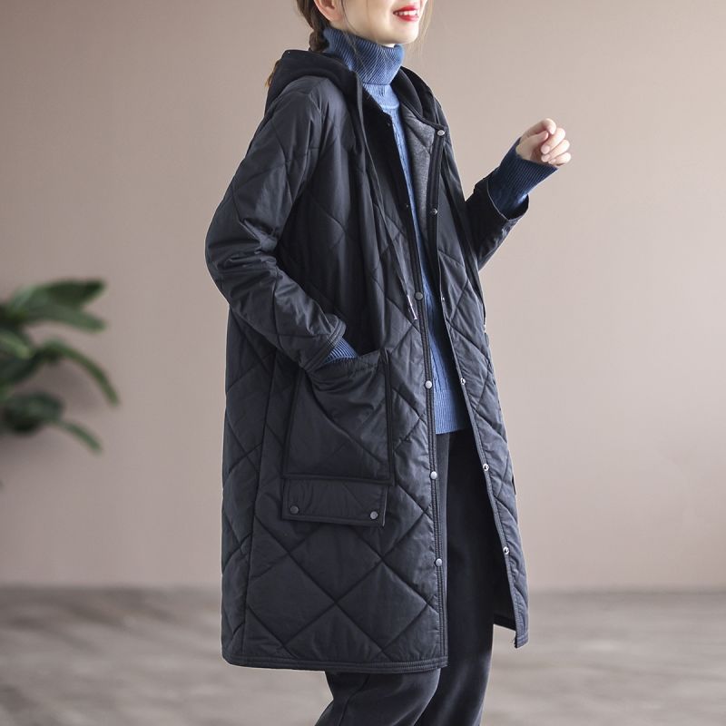 Quilted Hooded Long Coat | Lightweight Warmth | Relaxed Fit | Casual Outerwear