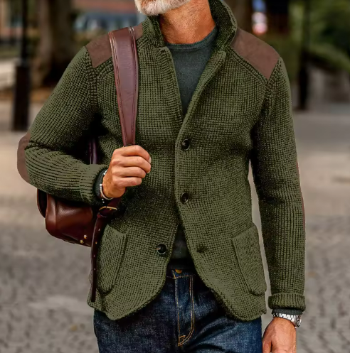 Contrast-Shoulder Knit Blazer | Textured Button Jacket | Smart Casual Layer