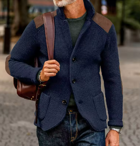 Contrast-Shoulder Knit Blazer | Textured Button Jacket | Smart Casual Layer