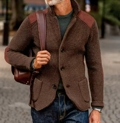 Contrast-Shoulder Knit Blazer | Textured Button Jacket | Smart Casual Layer