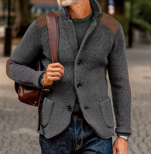 Contrast-Shoulder Knit Blazer | Textured Button Jacket | Smart Casual Layer