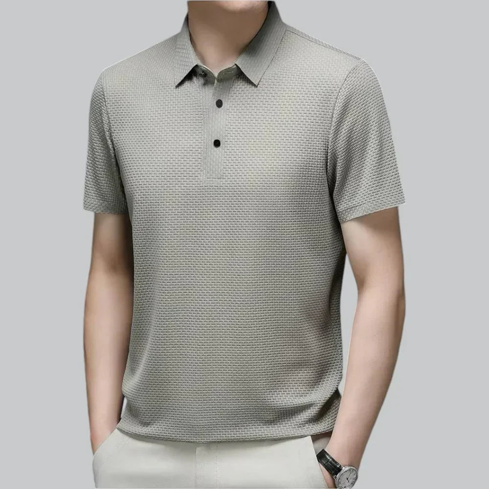 Men’s Textured Knit Polo Shirt | Breathable Stretch Fabric | Smart-Casual Essential