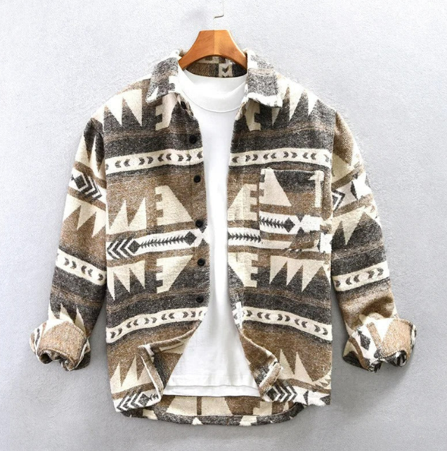 Men's Aztec Pattern Shirt Jacket | Brushed Fleece Shacket | Fall Layering Essential