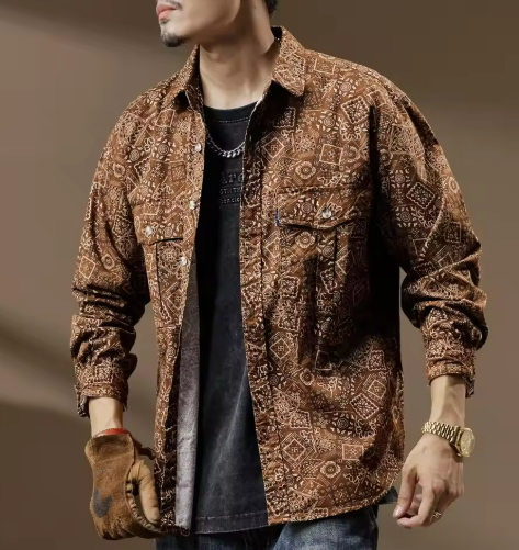 Patterned Overshirt Jacket | Button-Front Cotton Blend | Casual Layer