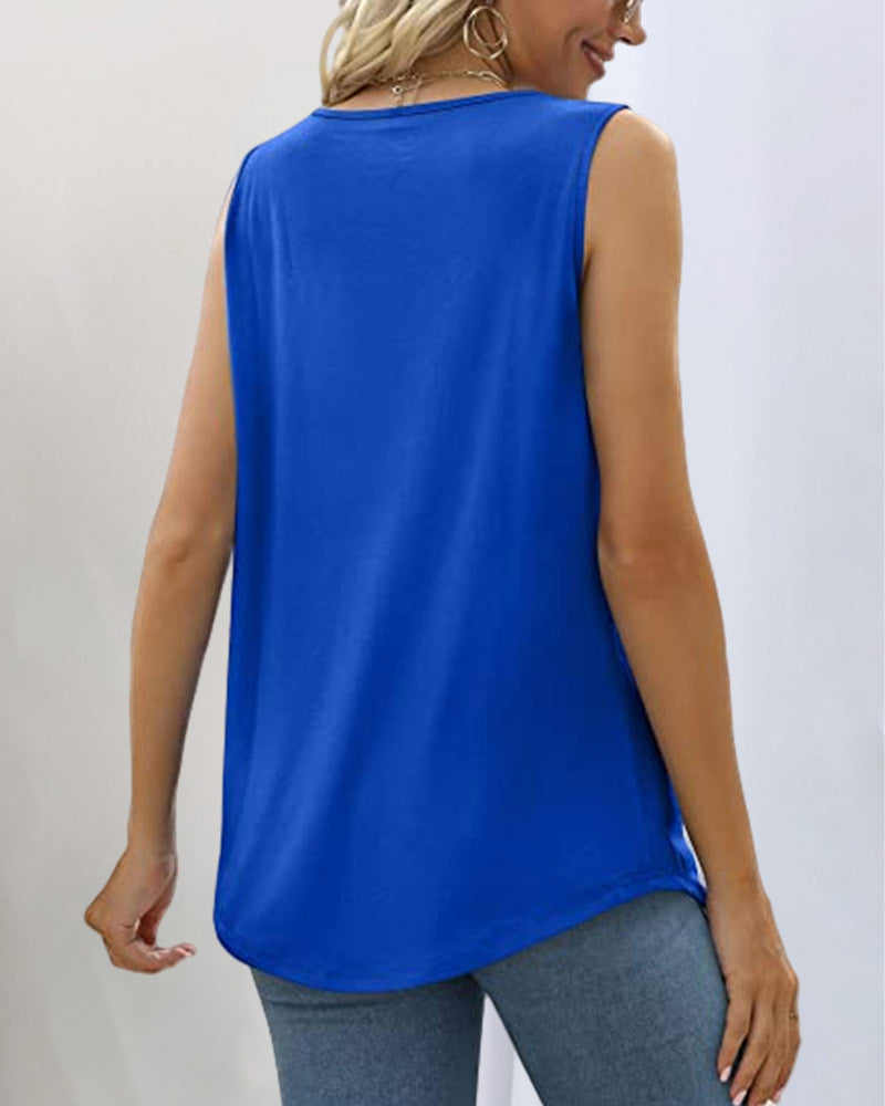 Pleated Square Neck Sleeveless Top | Lightweight Casual Blouse | Relaxed Fit