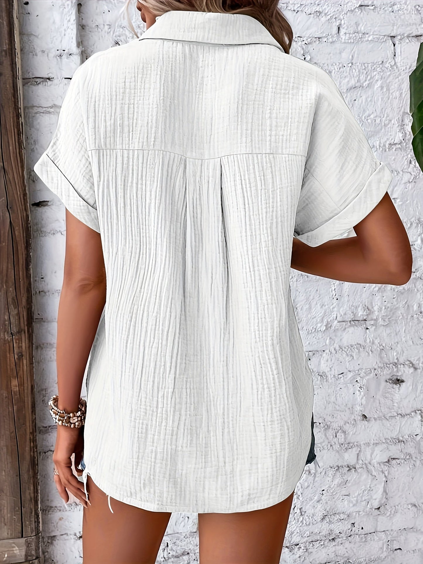 Textured Button-Down Shirt | Rolled Sleeves & Pocket Detail | Lightweight Cotton Blend