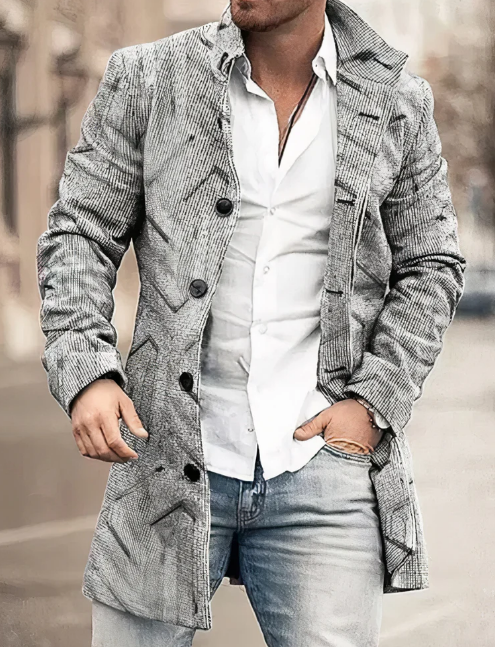 Men's Longline Textured Coat | Midweight Blazer-Style Overcoat | Fall Streetwear