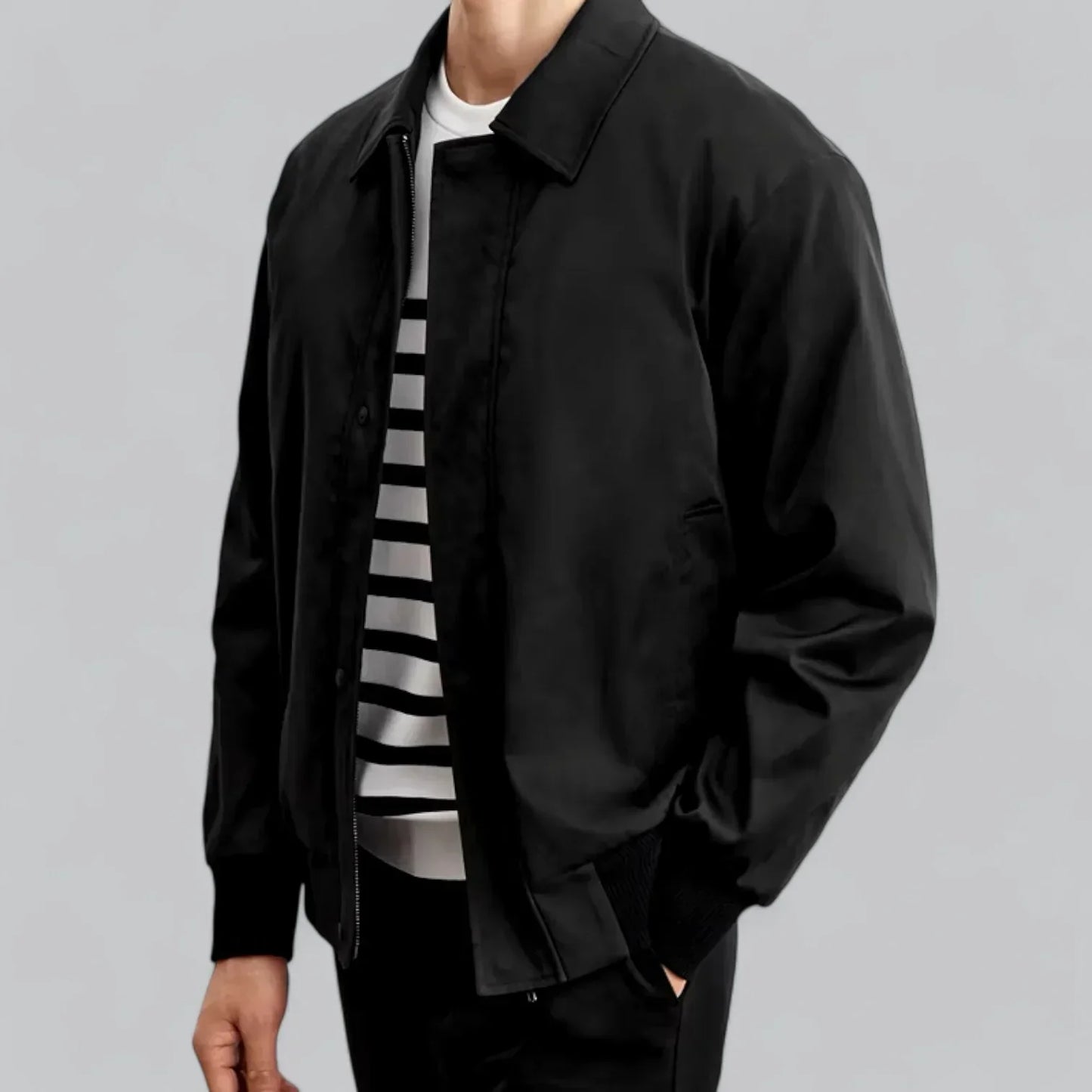Men’s Casual Snap-Front Jacket | Lightweight Streetwear Layer | Point Collar Design