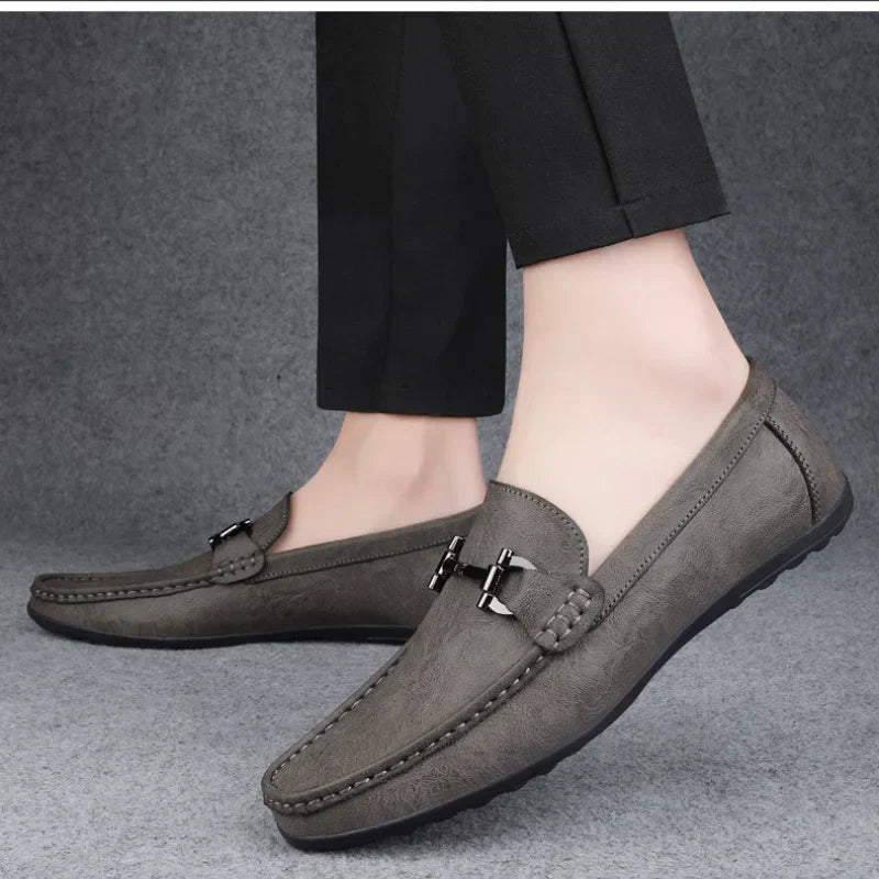 Suede Loafer Shoes | Slip-On Dress Moccasins | Classic Metal Bit Detail