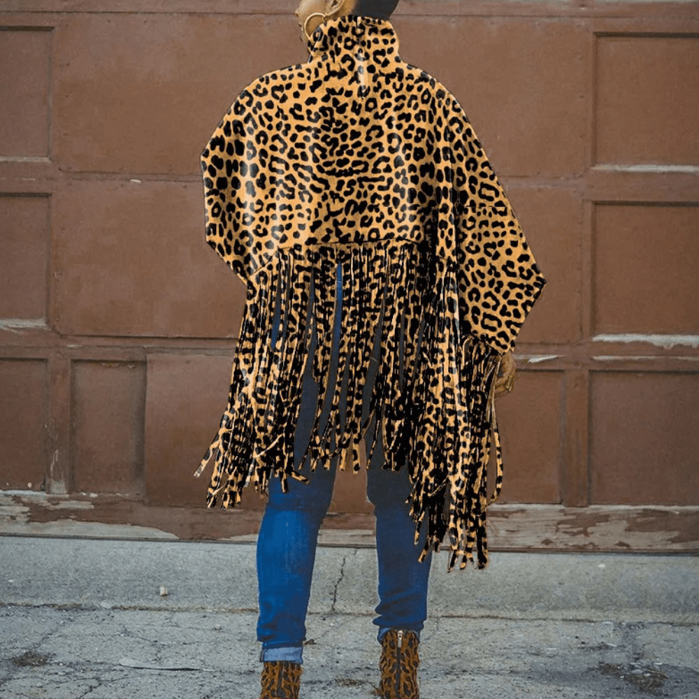 Leopard Print Fringe Poncho | Cozy Knit | Bold Statement Style