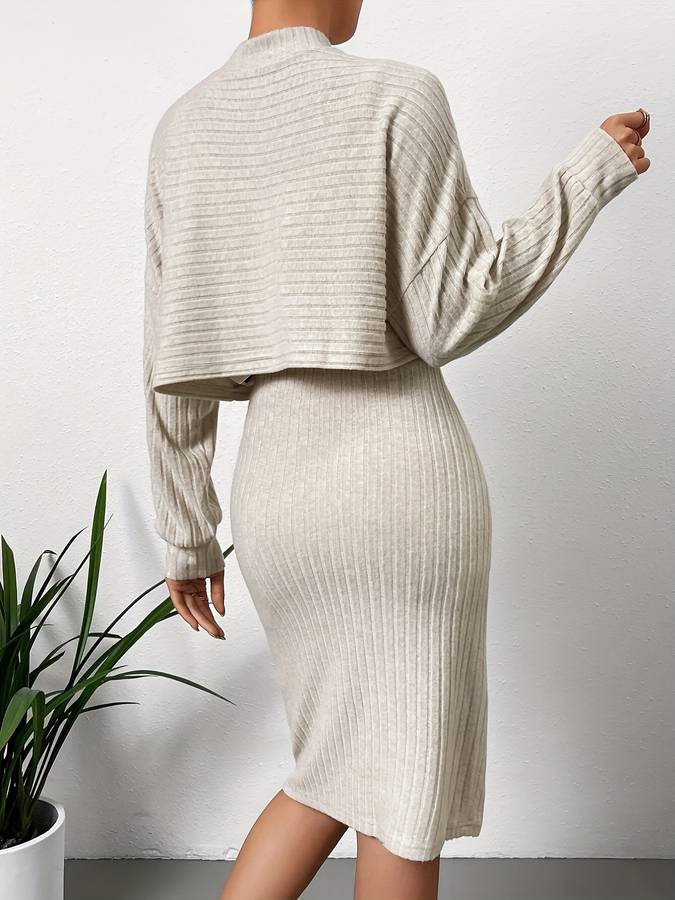 Two-Piece Knit Sweater Dress Set | Ribbed Design | Elegant Slim Fit | Perfect for Work or Evening Wear