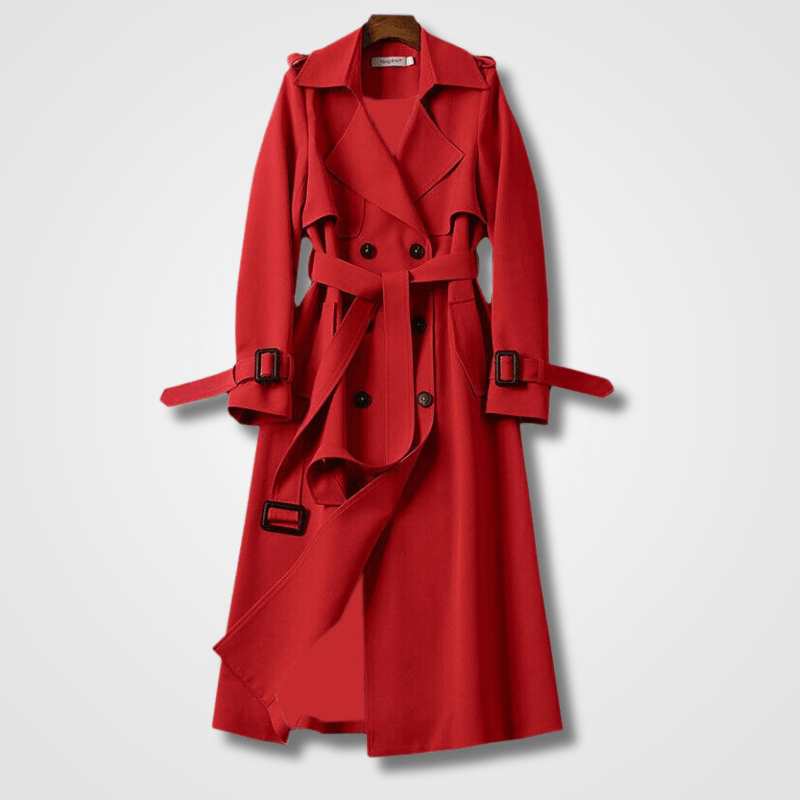 Classic Long Trench Coat | Belted Waist | Lightweight Polyester | Timeless Outerwear